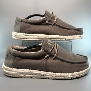 Hey Dude Wally Mens 13 Chambray Sepia Brown Loafer Slip On Comfort Shoes Lace Up